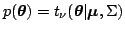 $ p(\boldsymbol{\theta})=t_\nu(\boldsymbol{\theta}\vert\boldsymbol{\mu},\Sigma)$