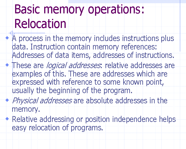 Explain main memory operations