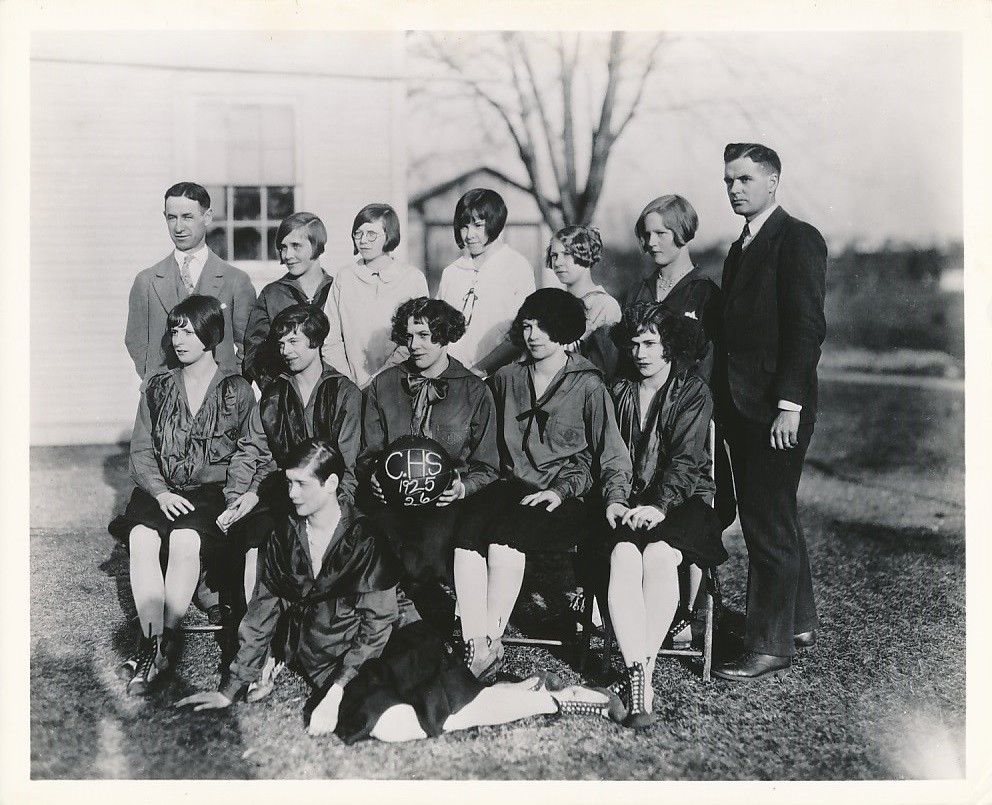 1925-Celoron-High-School,-Lucy-on-ground-in-front.jpg