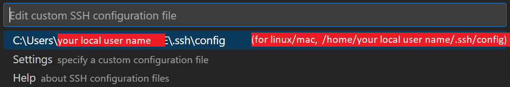 select SSH configuration file