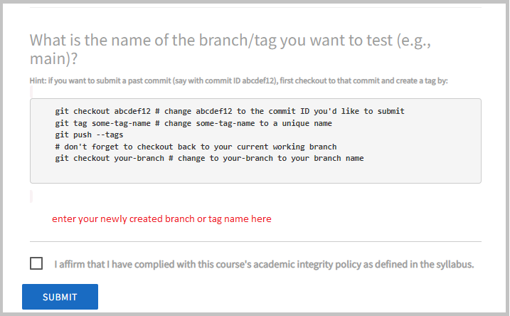 submitting a tag or branch in lab 1